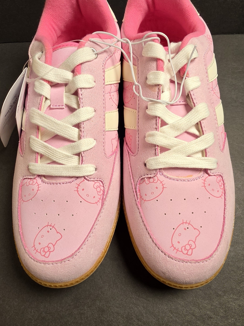 Hello Kitty Girls Pink Lace-Up Sneakers with Cream Stripes